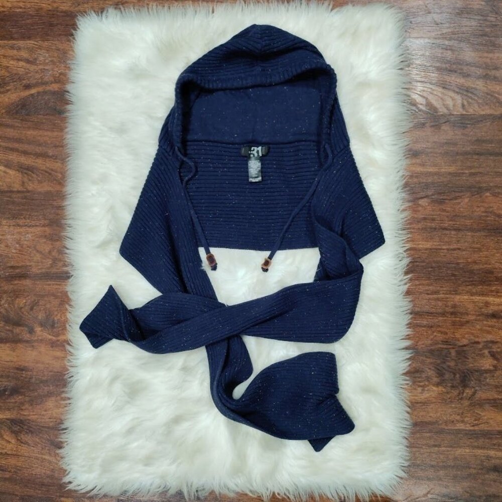 NWOT Le31 100% Cotton Knit H‎‎ooded Sc‎ar‎f Sha‎‎w‎l Navy Blue Men's One Size - Picture 5 of 11